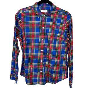 Untuckit for her Sadie blue with red & green plaid button down shirt Size 8